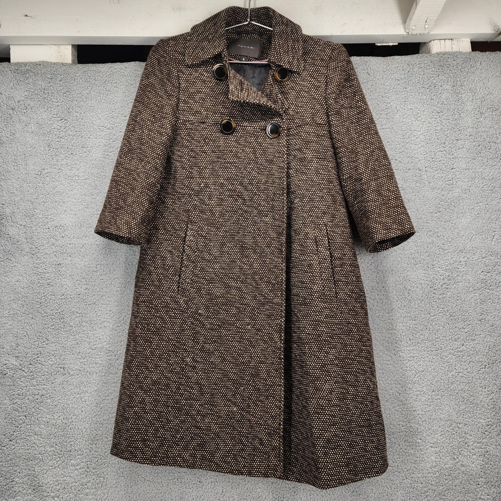 Tahari Brown Tweed Pea Coat